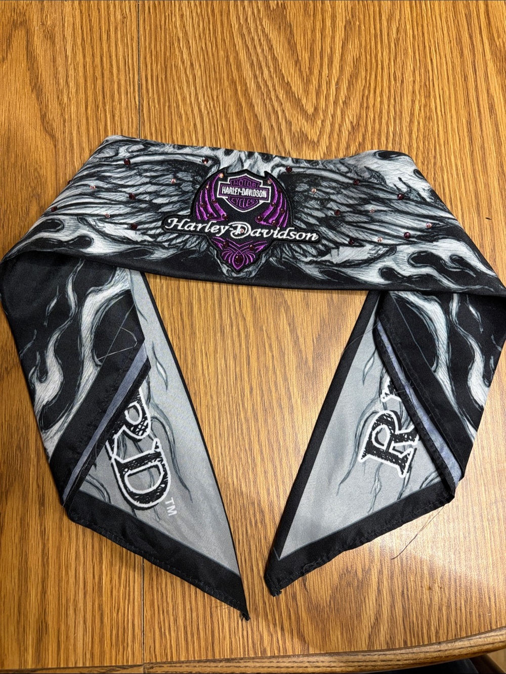 🏍️Harley-Davidson Black Gray Bandana 💜Purple Shield Logo💜 and purple gem stones